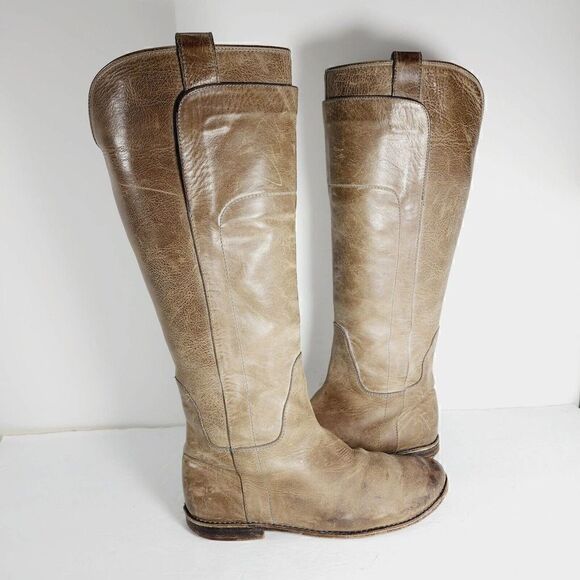 Frye Women's Paige US6,5BDistressed Leather Taupe Tall Equestrian Riding Boots - Picture 7 of 12